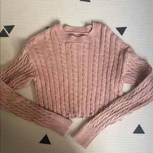 aerie creamy pink Cable-Knit Cropped Crew Sweater